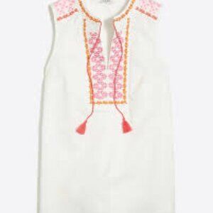 J Crew White Top with Pink and Orange Embroidery
